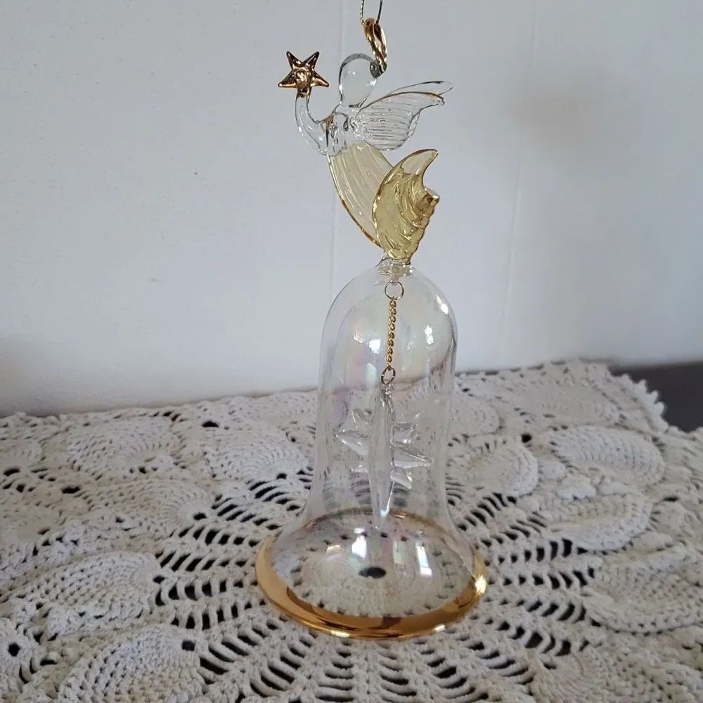 Lovely Vintage Blown Glass Angel Christmas Bell with Snowflake Clapper